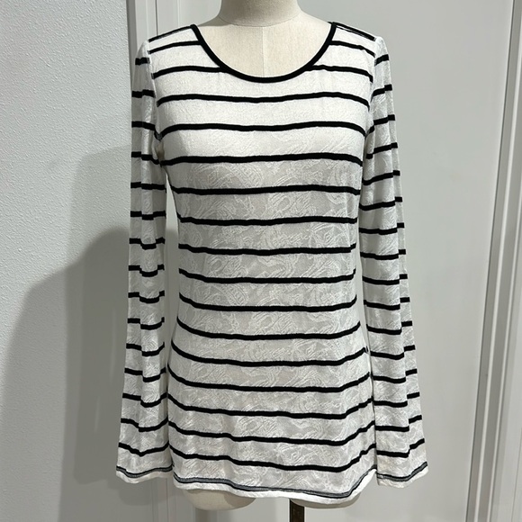 Express White Lace Striped Long Sleeve Top - L - Picture 1 of 10